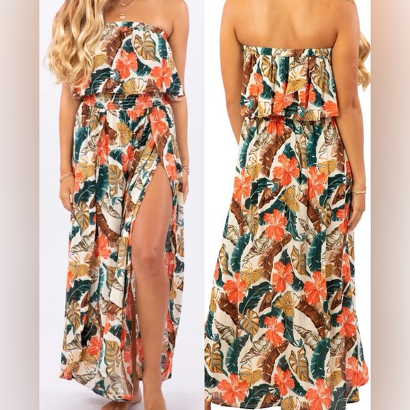 Rip Curl Tropic Coast Strapless Floral Maxi Dress ~ Size XL 💚🍄 - Picture 1 of 10